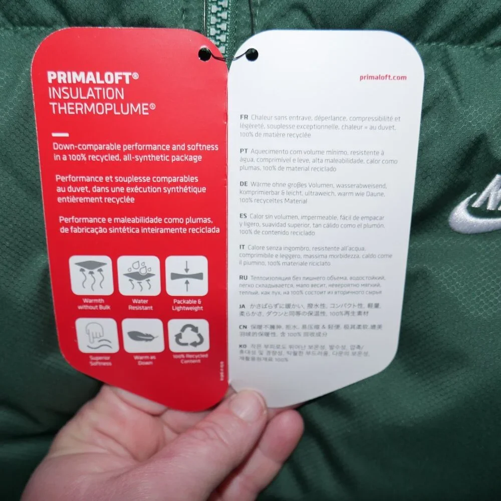 Nike Sportswear Club Primaloft Water-Repellent Puffer Vest Men’s Size M Green